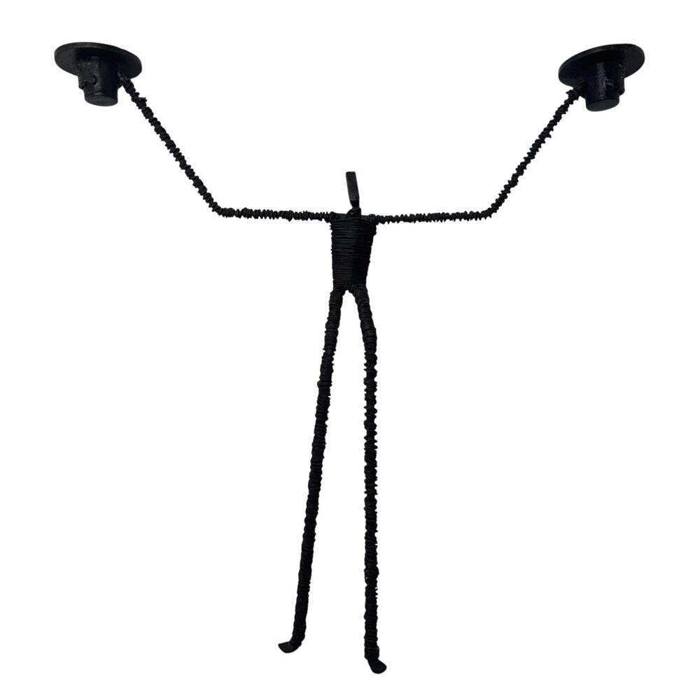 Vintage Brutalist Giacometti style Metal Wire Figure Sculpture candle holder